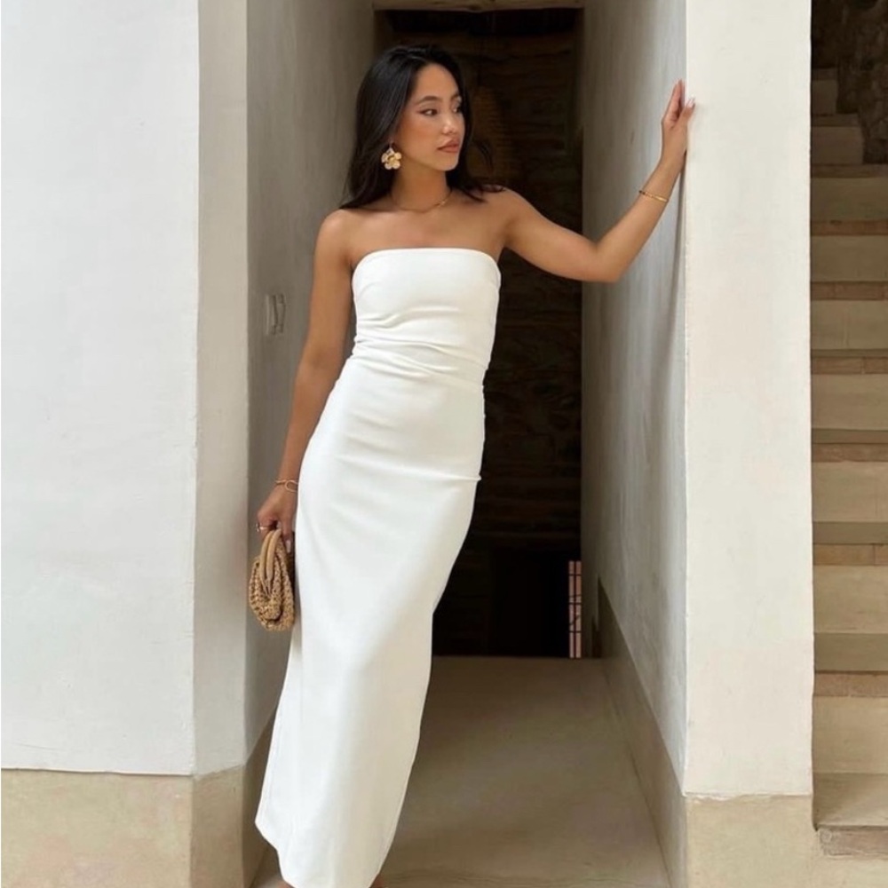 Zara Oyster Strapless Midi Dress